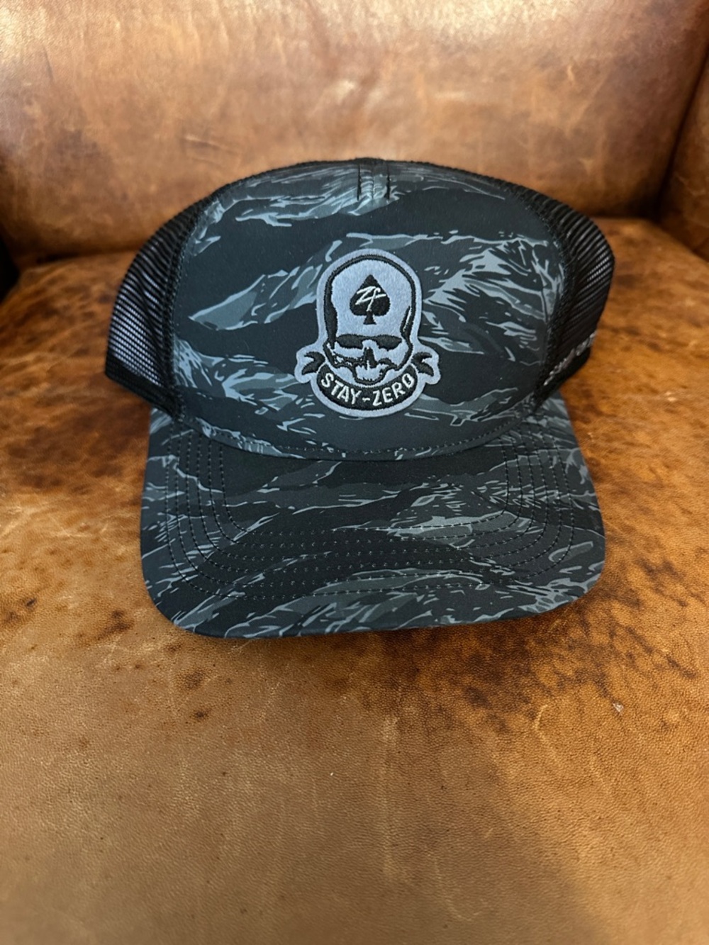 Zero Foxtrot Stay-Zero Black Camo Trucker Hat NWOT
